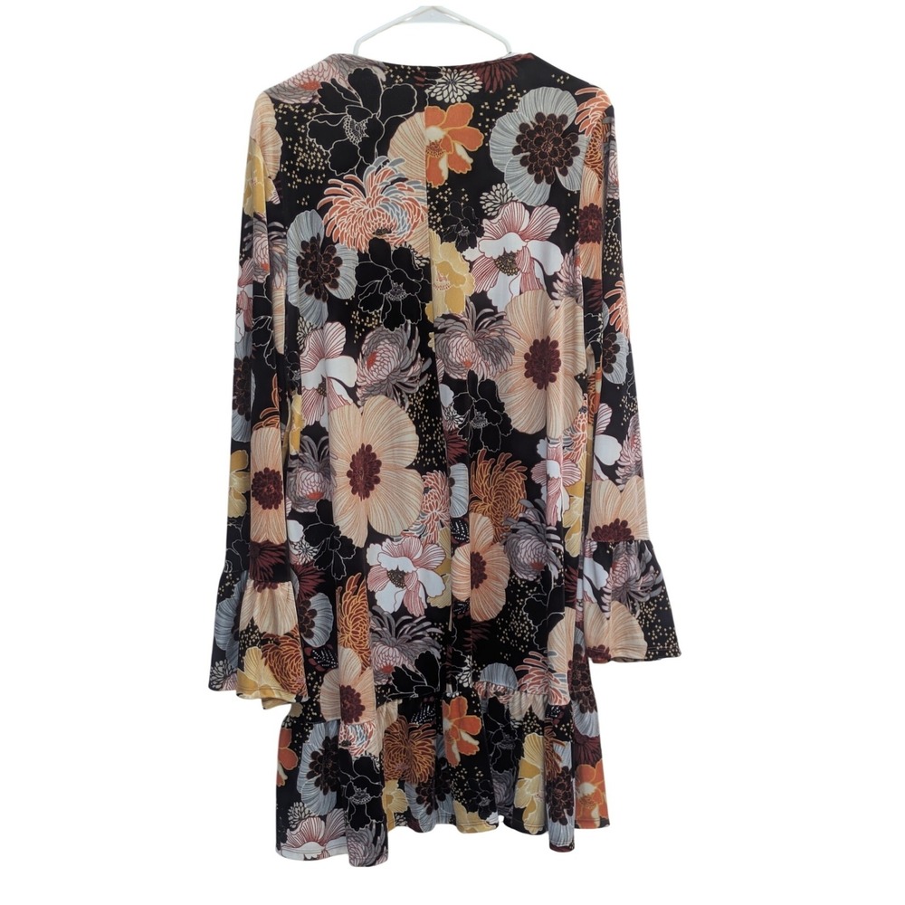 Easel Floral Open Front Kimono Cardigan Ruffle Bell Sleeve Boho Multi Color - Picture 4 of 4